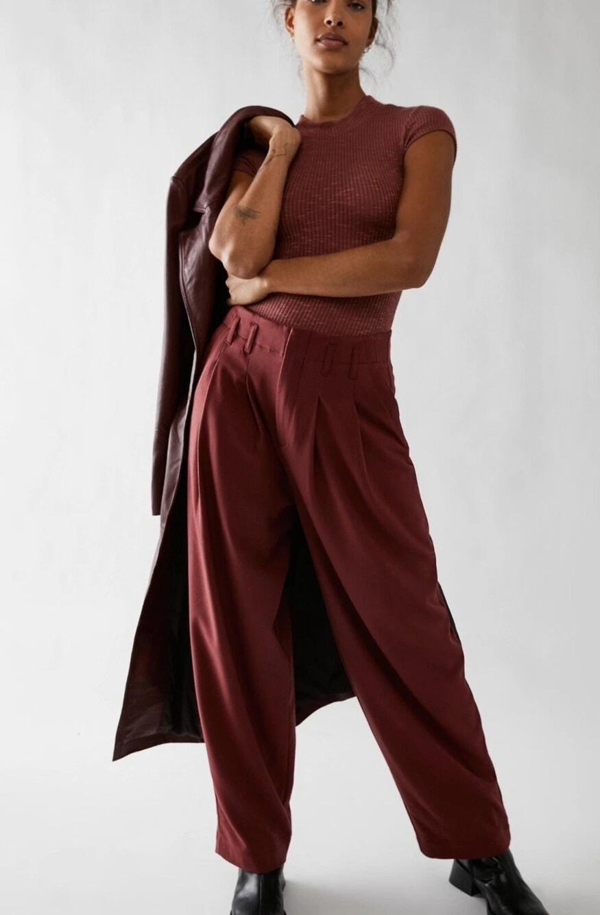 New FREE PEOPLE Calla Tailored Mid-Rise Trousers $108 SIZE 4 Garnet Straight